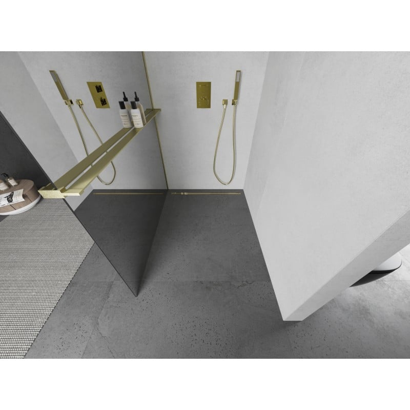 Mexen Kioto+ paroi de douche avec étagère Walk-in 70 x 200 cm, miroir, or brossé - 800-070-121-55-50