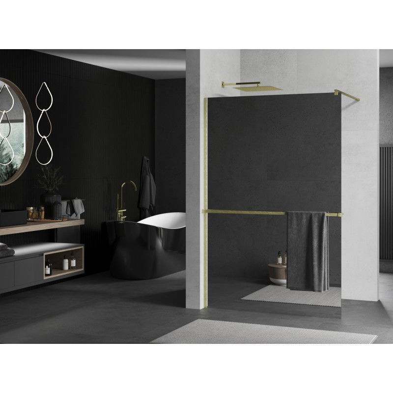 Mexen Kioto+ paroi de douche avec étagère Walk-in 90 x 200 cm, miroir, or brossé - 800-090-121-55-50