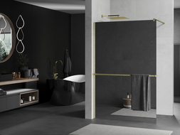 Mexen Kioto+ paroi de douche avec étagère Walk-in 100 x 200 cm, miroir, doré brossé - 800-100-121-55-50