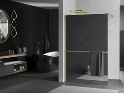 Mexen Kioto+ paroi de douche avec étagère Walk-in 100 x 200 cm, miroir, or brossé - 800-100-121-55-50