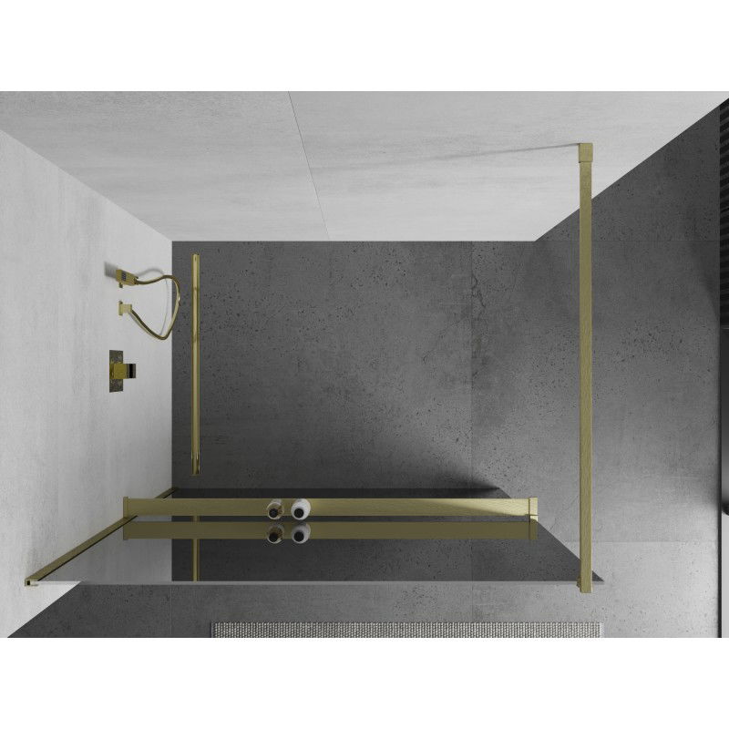 Mexen Kioto+ paroi de douche avec étagère Walk-in 130 x 200 cm, miroir, or brossé - 800-130-121-55-50