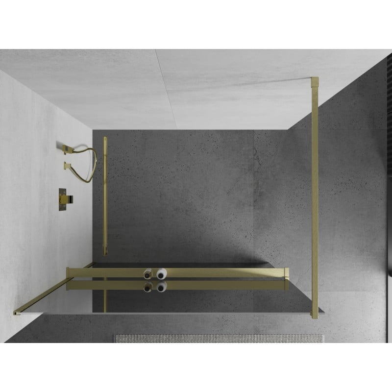 Mexen Kioto+ paroi de douche avec étagère Walk-in 140 x 200 cm, miroir, or brossé - 800-140-121-55-50