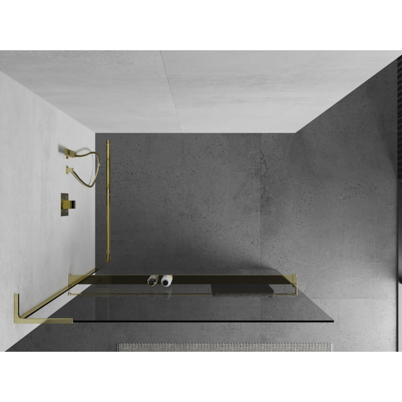 Mexen Kioto+ L paroi de douche avec étagère Walk-in 95 x 200 cm, transparent, doré - 800-095-123-50-00