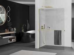 Mexen Kioto+ L Paroi de douche avec étagère Walk-in 70 x 200 cm, transparent, dorée - 800-070-123-50-00