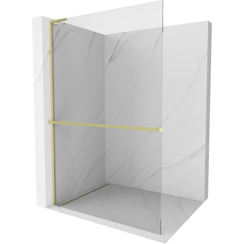Mexen Kioto+ L paroi de douche avec étagère Walk-in 50 x 200 cm, transparent, or brossé - 800-050-123-55-00