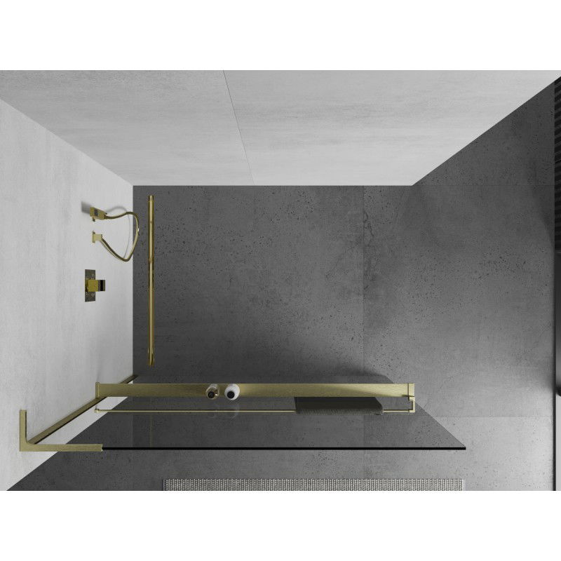 Mexen Kioto+ L paroi de douche avec étagère Walk-in 120 x 200 cm, transparent, or brossé - 800-120-123-55-00