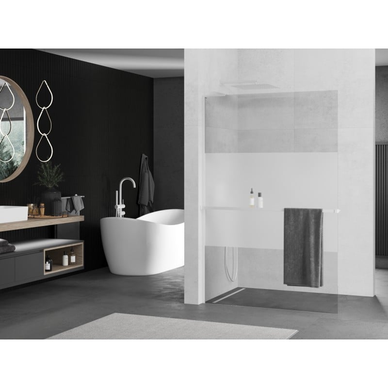 Mexen Kioto+ L paroi de douche avec étagère Walk-in 120 x 200 cm, transparent/givré, blanc - 800-120-123-20-35