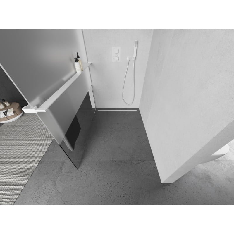 Mexen Kioto+ L paroi de douche avec étagère Walk-in 120 x 200 cm, transparent/givré, blanc - 800-120-123-20-35