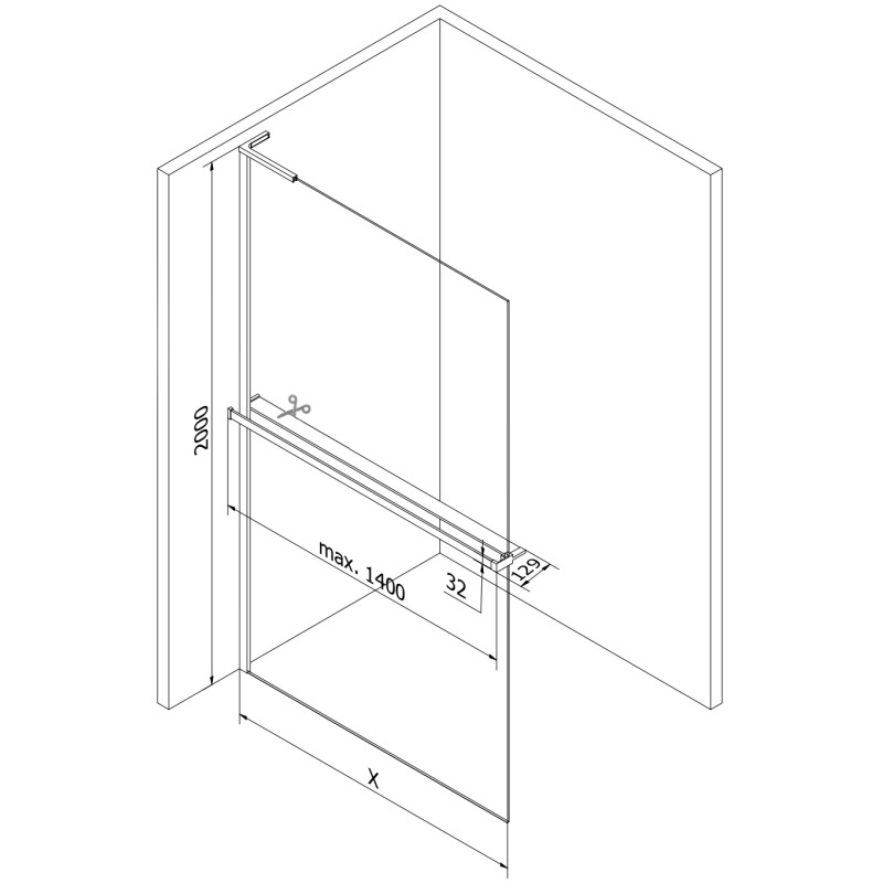Mexen Kioto+ L paroi de douche avec étagère Walk-in 110 x 200 cm, transparent/givre, noir - 800-110-123-70-35