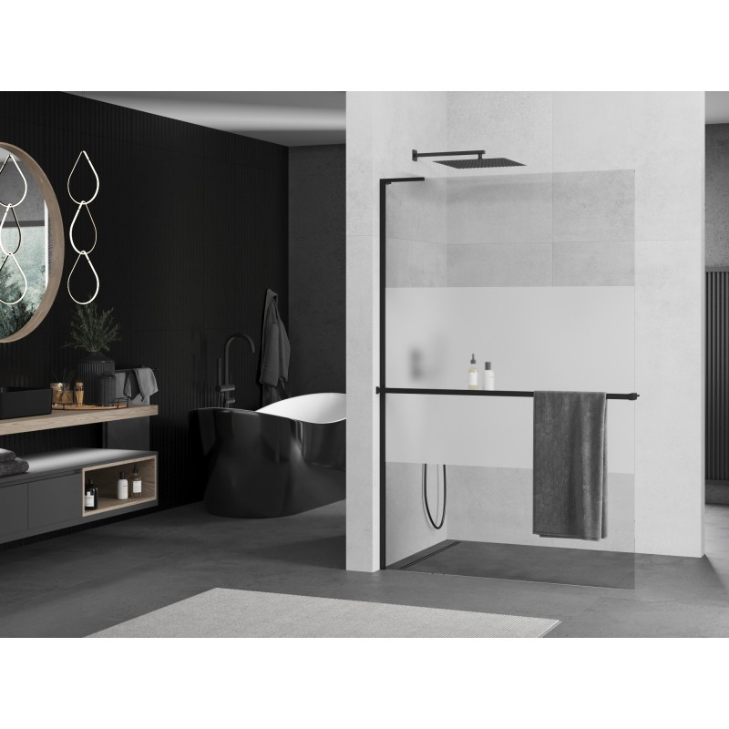 Mexen Kioto+ L paroi de douche avec étagère Walk-in 110 x 200 cm, transparent/givre, noir - 800-110-123-70-35