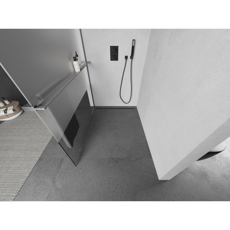 Mexen Kioto+ L paroi de douche avec étagère Walk-in 70 x 200 cm, transparent/givre, gris canon brossé - 800-070-123-66-35