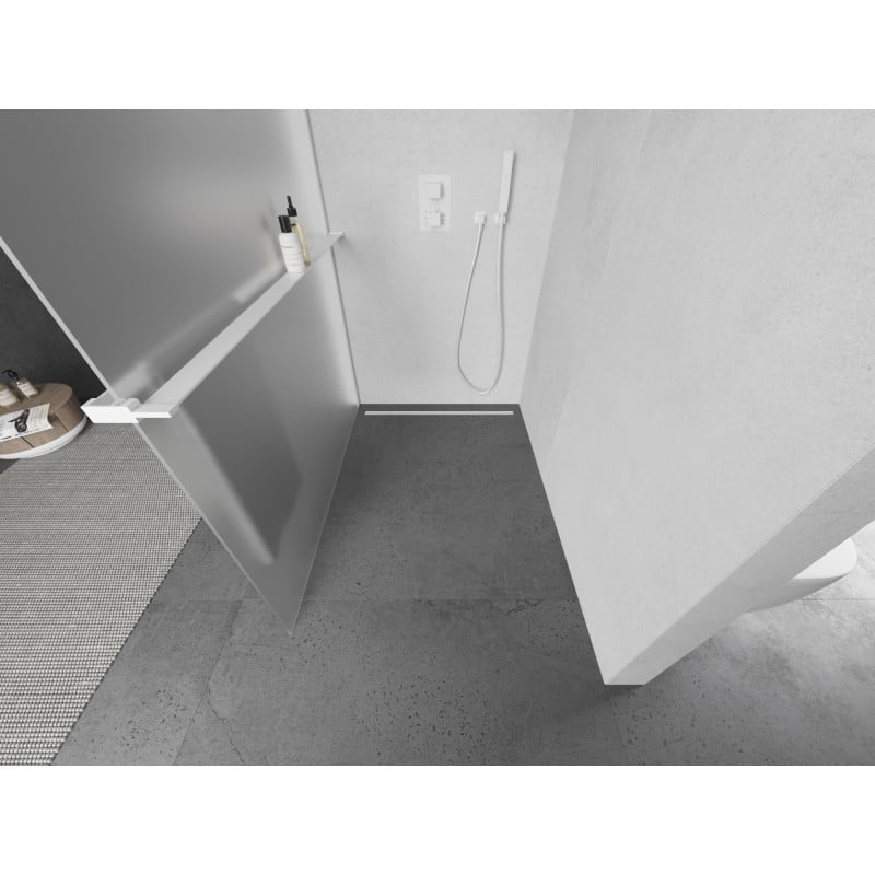 Mexen Kioto+ L paroi de douche avec étagère Walk-in 90 x 200 cm, givrée, blanche - 800-090-123-20-30