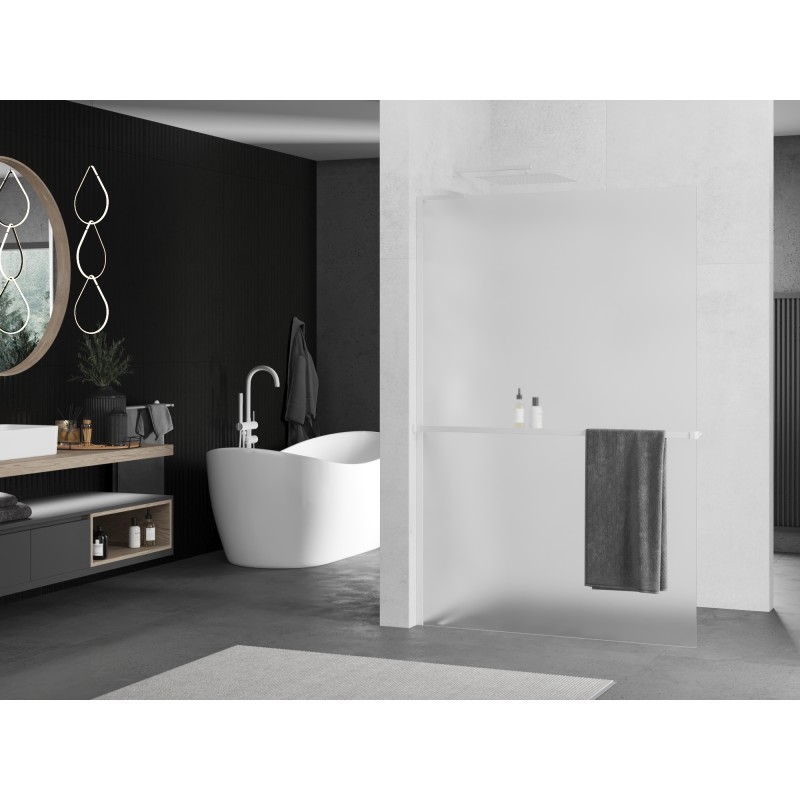 Mexen Kioto+ L paroi de douche avec étagère Walk-in 90 x 200 cm, givrée, blanche - 800-090-123-20-30