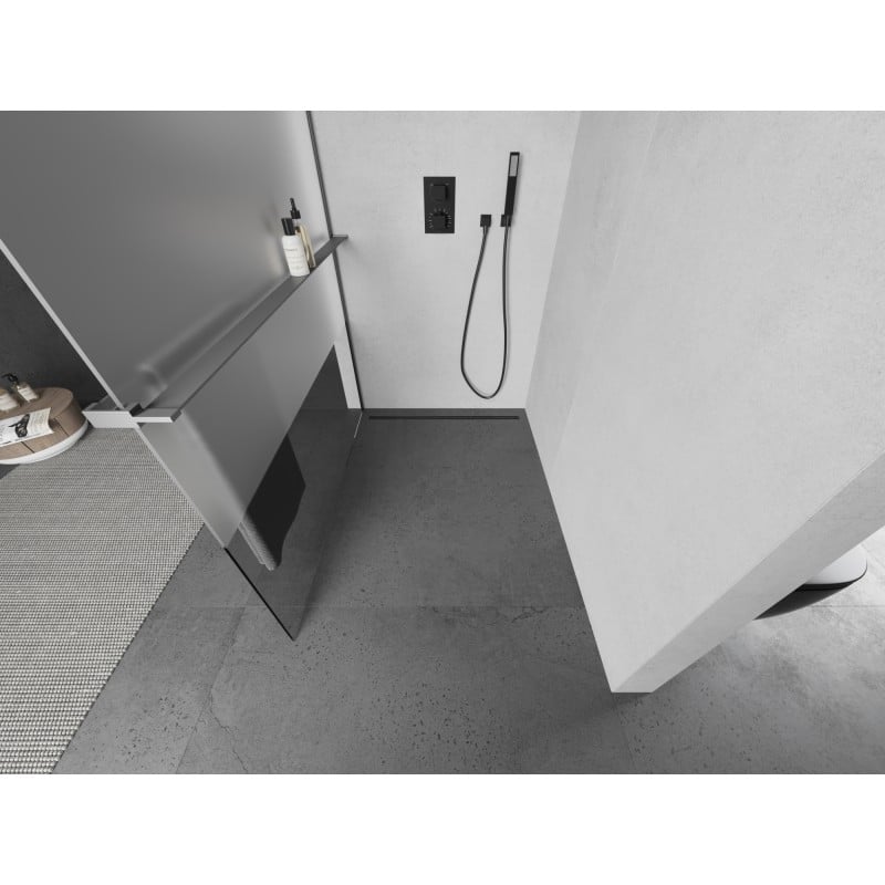 Mexen Kioto+ L paroi de douche avec étagère Walk-in 80 x 200 cm, transparent/verre dépoli, gun metal - 800-080-123-95-35