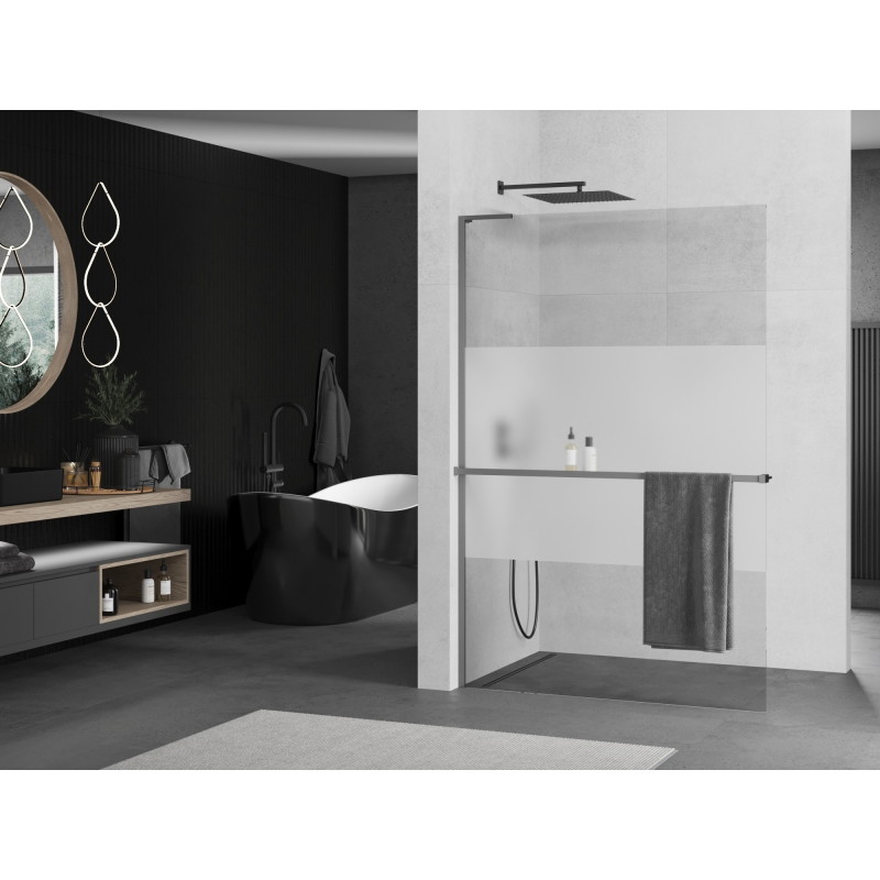 Mexen Kioto+ L paroi de douche avec étagère Walk-in 80 x 200 cm, transparent/verre dépoli, gun metal - 800-080-123-95-35