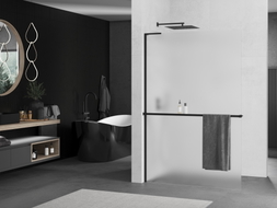 Mexen Kioto+ L paroi de douche avec étagère Walk-in 120 x 200 cm, givré, noir - 800-120-123-70-30