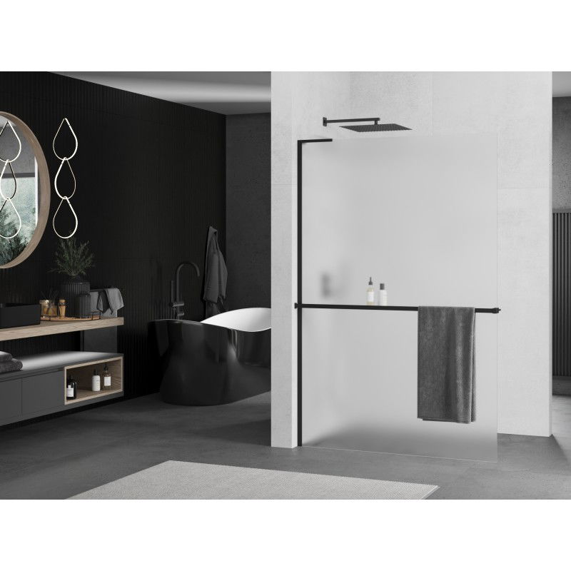 Mexen Kioto+ L paroi de douche avec étagère Walk-in 100 x 200 cm, givré, noir - 800-100-123-70-30
