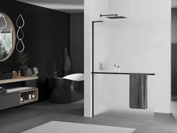 Mexen Kioto+ L paroi de douche avec étagère Walk-in 100 x 200 cm, givrée, noire - 800-100-123-70-30