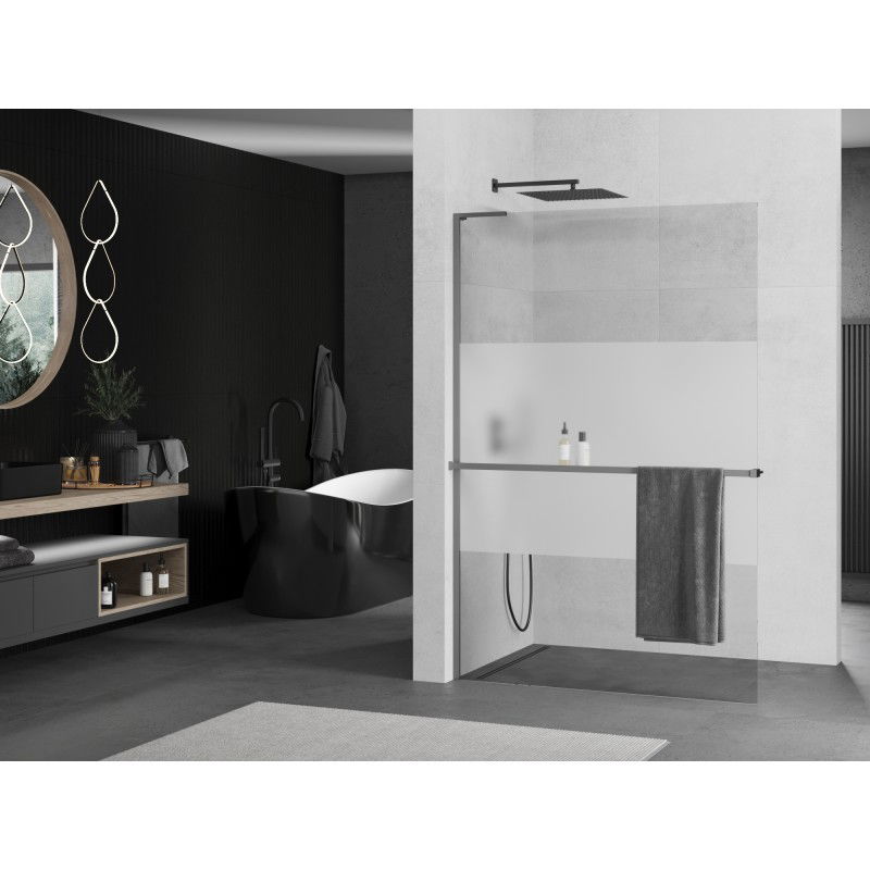 Mexen Kioto+ L paroi de douche avec étagère Walk-in 120 x 200 cm, transparent/givre, gun metal - 800-120-123-95-35