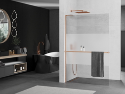 Mexen Kioto+ L paroi de douche avec étagère Walk-in 70 x 200 cm, transparent/douce, cuivre brossé - 800-070-123-65-35