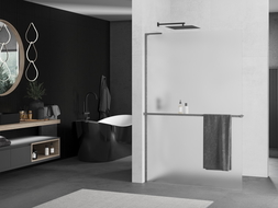 Mexen Kioto+ L paroi de douche avec étagère Walk-in 70 x 200 cm, verre givré, gris foncé brossé - 800-070-123-66-30