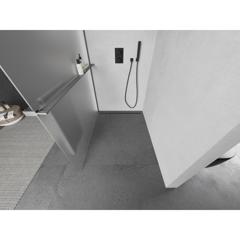 Mexen Kioto+ L paroi de douche avec étagère Walk-in 100 x 200 cm, givre, métal gun - 800-100-123-95-30
