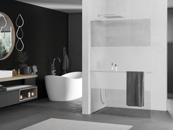 Mexen Kioto+ L paroi de douche avec étagère Walk-in 120 x 200 cm, transparent/figé, nickel brossé - 800-120-123-97-35