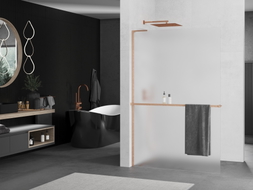 Mexen Kioto+ L paroi de douche avec étagère Walk-in 120 x 200 cm, givre, cuivre brossé - 800-120-123-65-30