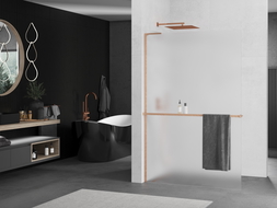 Mexen Kioto+ L paroi de douche avec étagère Walk-in 120 x 200 cm, verre dépoli, laiton brossé - 800-120-123-65-30