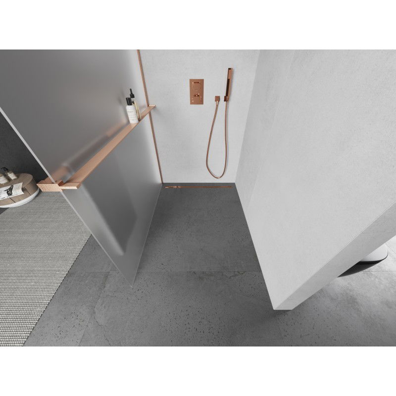 Mexen Kioto+ L paroi de douche avec étagère Walk-in 100 x 200 cm, givre, cuivre brossé - 800-100-123-65-30
