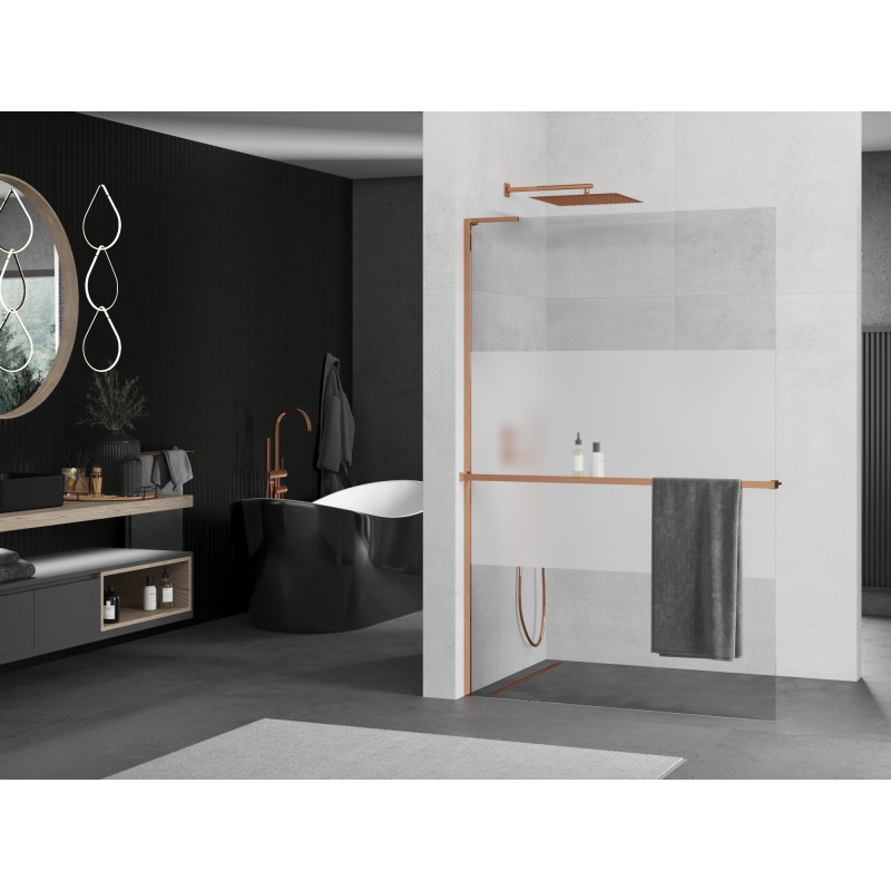 Mexen Kioto+ L Paroi de douche avec étagère Walk-in 110 x 200 cm, transparent/givré, or rose - 800-110-123-60-35