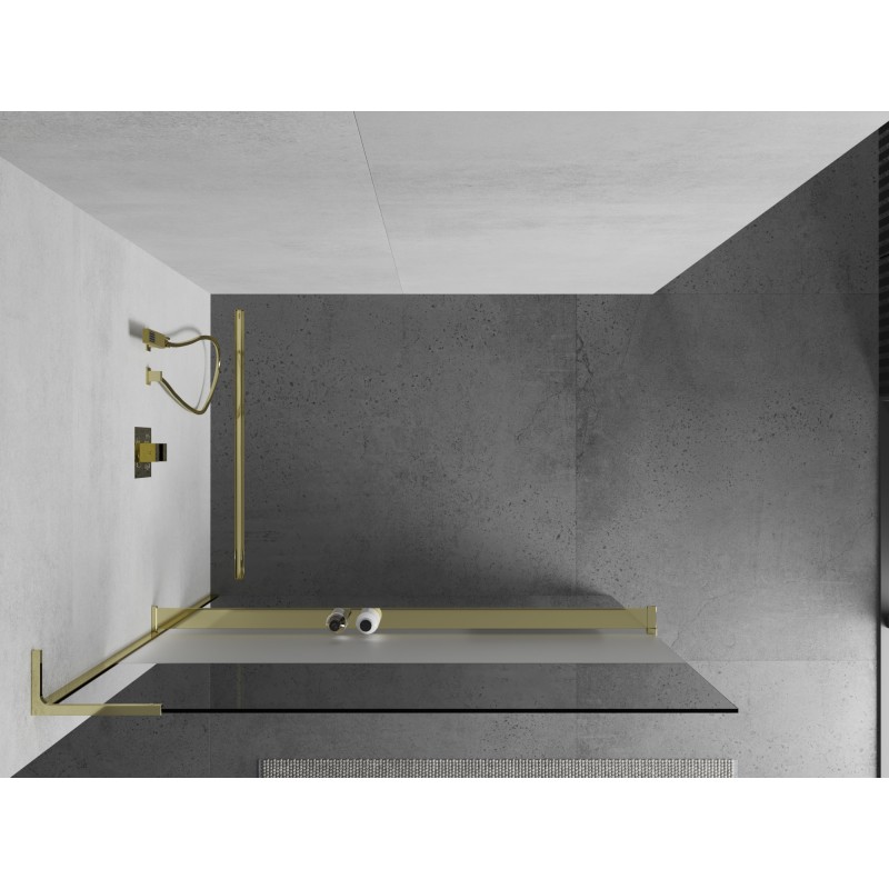 Mexen Kioto+ L paroi de douche avec étagère Walk-in 90 x 200 cm, transparent/givré, doré - 800-090-123-50-35
