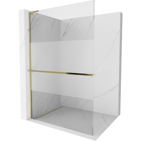 Mexen Kioto+ L paroi de douche avec étagère Walk-in 110 x 200 cm, transparent/opaque, doré - 800-110-123-50-35
