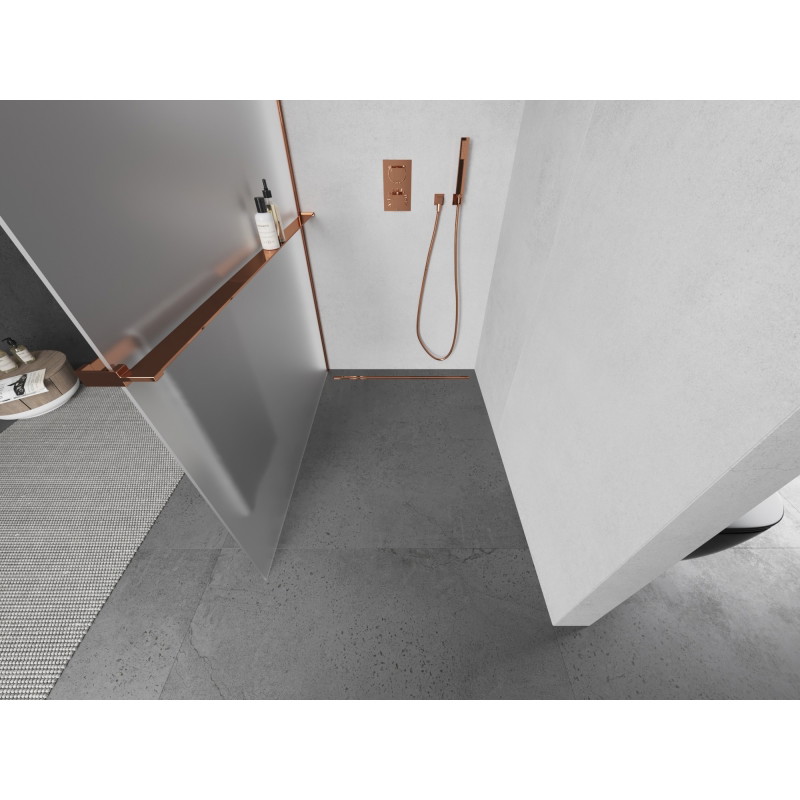 Mexen Kioto+ L paroi de douche avec étagère Walk-in 90 x 200 cm, givre, or rose - 800-090-123-60-30