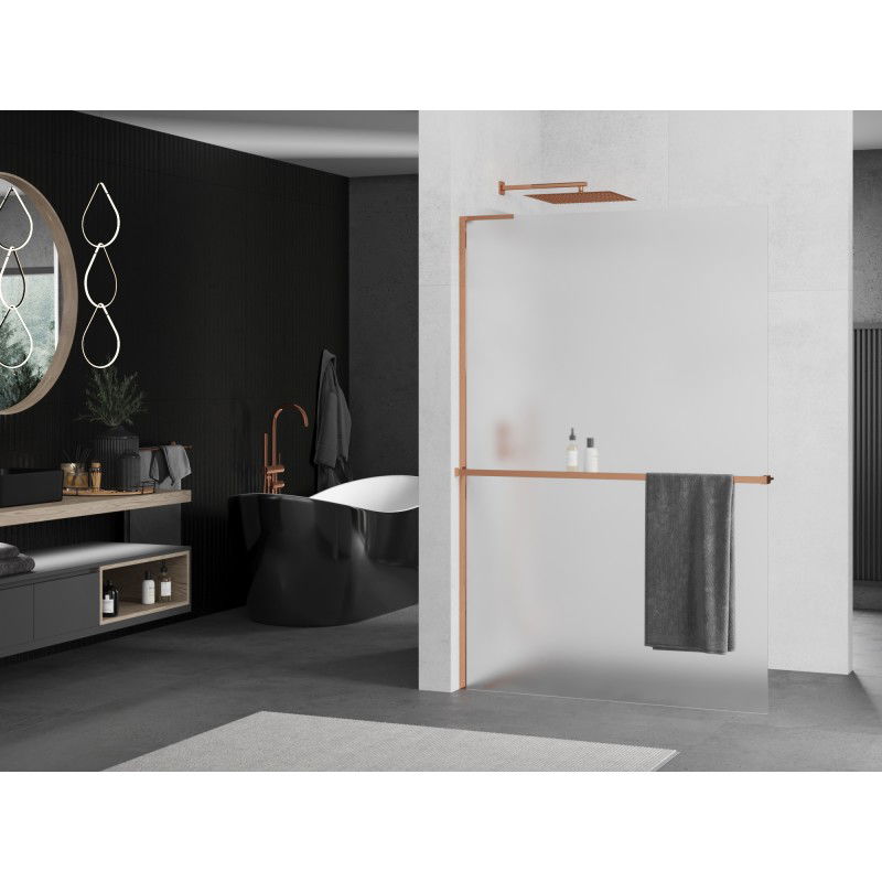 Mexen Kioto+ L panneau de douche avec étagère Walk-in 90 x 200 cm, givré, or rose - 800-090-123-60-30
