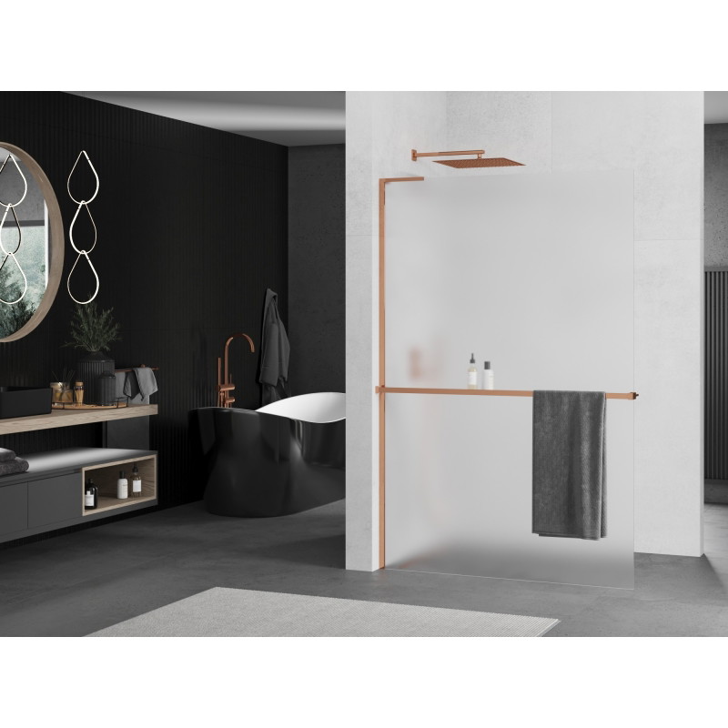 Mexen Kioto+ L paroi de douche avec étagère Walk-in 90 x 200 cm, givre, or rose - 800-090-123-60-30