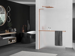 Mexen Kioto+ L paroi de douche avec étagère Walk-in 80 x 200 cm, givrée, or rose - 800-080-123-60-30