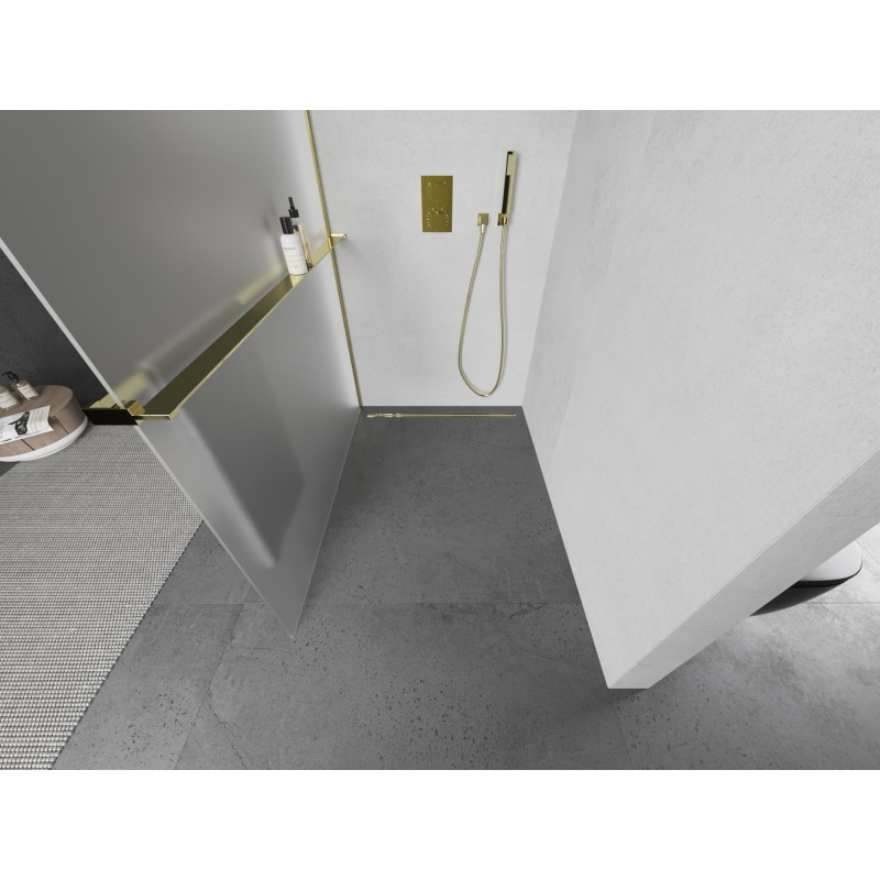 Mexen Kioto+ L cloison de douche avec étagère Walk-in 90 x 200 cm, dépoli, doré - 800-090-123-50-30