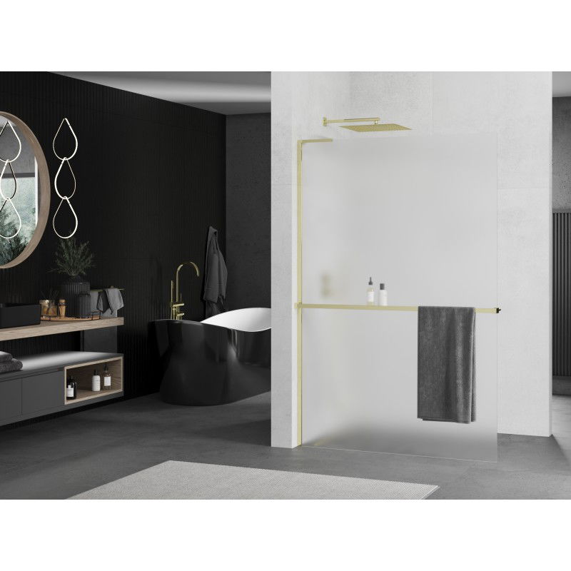 Mexen Kioto+ L paroi de douche avec étagère Walk-in 100 x 200 cm, givre, or - 800-100-123-50-30