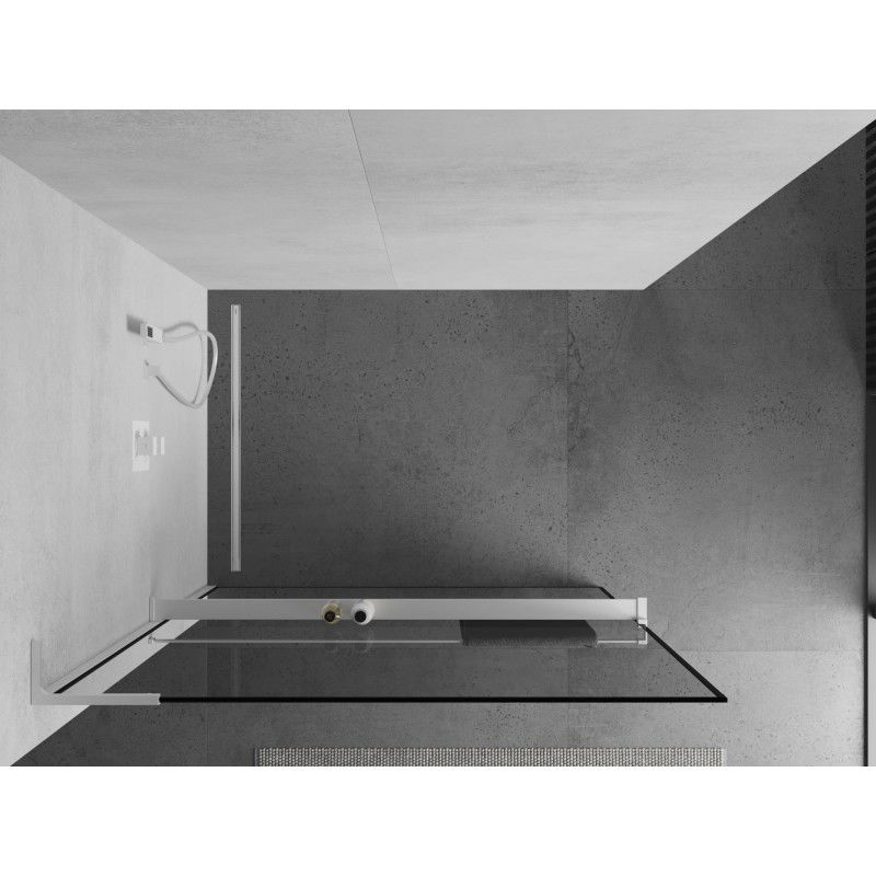 Mexen Kioto+ L paroi de douche avec étagère Walk-in 80 x 200 cm, cadre noir, blanc - 800-080-123-20-70