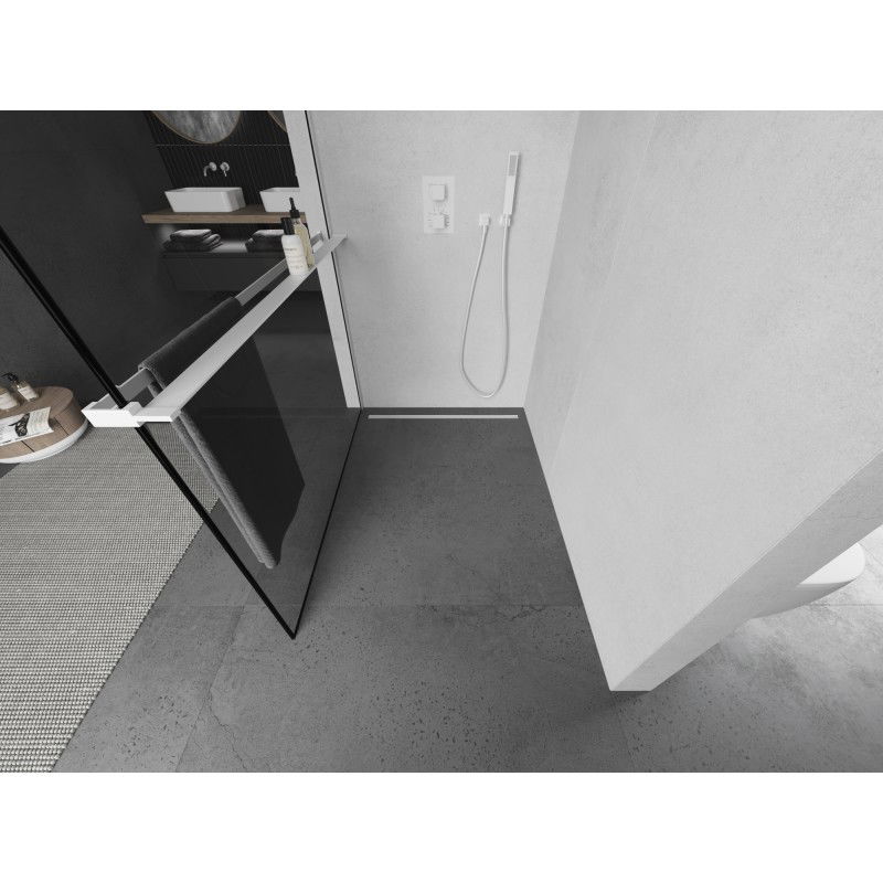 Mexen Kioto+ L paroi de douche avec étagère Walk-in 110 x 200 cm, cadre noir, blanc - 800-110-123-20-70