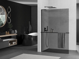 Mexen Kioto+ L paroi de douche avec étagère Walk-in 100 x 200 cm, graphite, noir - 800-100-123-70-40