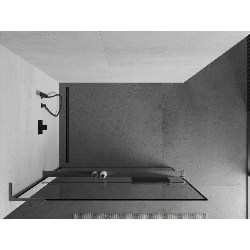 Mexen Kioto+ L paroi de douche avec étagère Walk-in 80 x 200 cm, cadre noir, gris canon brossé - 800-080-123-66-70