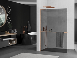 Mexen Kioto+ L paroi de douche avec étagère Walk-in 100 x 200 cm, graphite, laiton brossé - 800-100-123-65-40