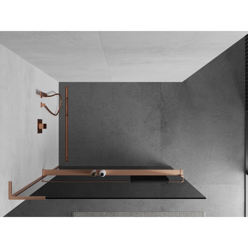 Mexen Kioto+ L paroi de douche avec étagère Walk-in 110 x 200 cm, graphite, cuivre brossé - 800-110-123-65-40