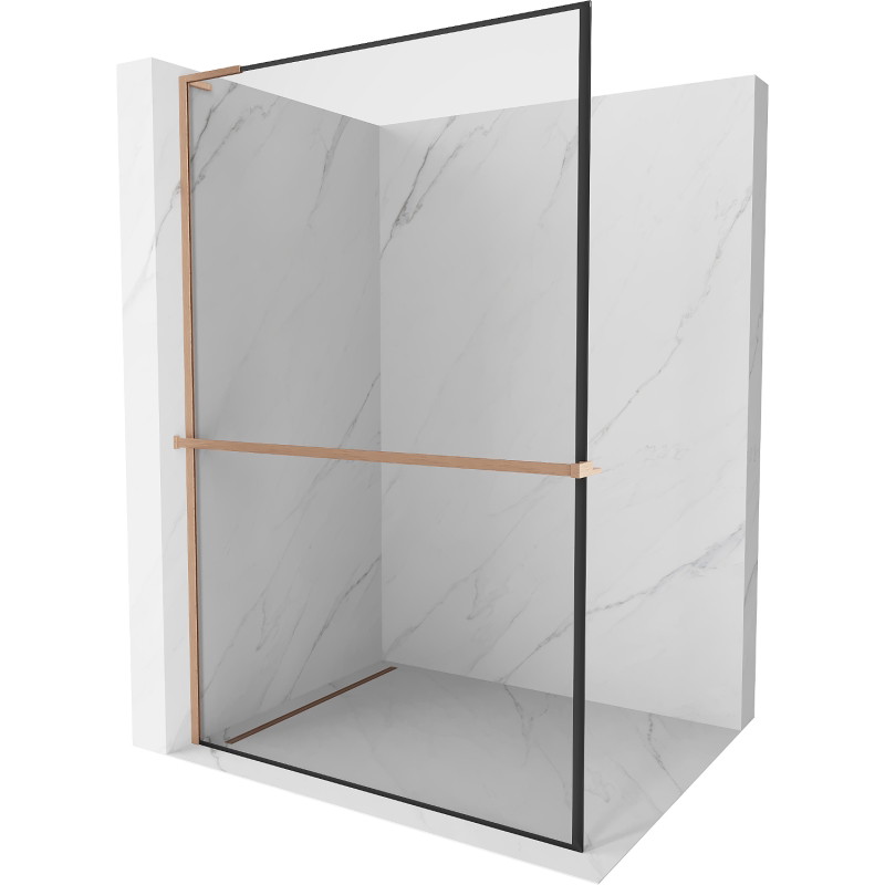 Mexen Kioto+ L paroi de douche avec étagère Walk-in 110 x 200 cm, cadre noir, cuivre brossé - 800-110-123-65-70