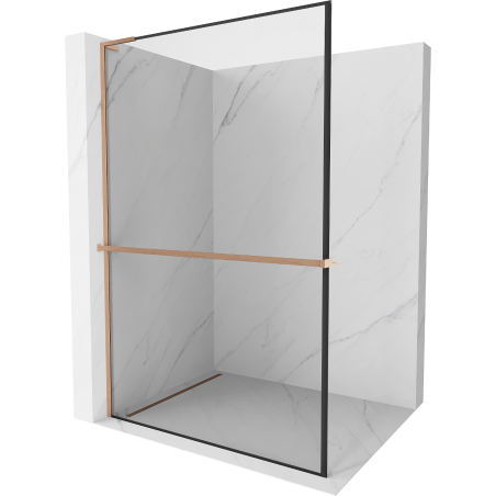 Mexen Kioto+ L paroi de douche avec étagère Walk-in 110 x 200 cm, cadre noir, cuivre brossé - 800-110-123-65-70