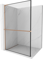 Mexen Kioto+ L paroi de douche avec étagère Walk-in 110 x 200 cm, cadre noir, cuivre brossé - 800-110-123-65-70