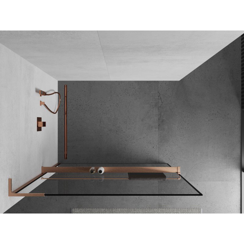 Mexen Kioto+ L paroi de douche avec étagère Walk-in 120 x 200 cm, cadre noir, cuivre brossé - 800-120-123-65-70