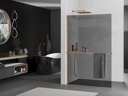 Mexen Kioto+ L paroi de douche avec étagère Walk-in 70 x 200 cm, graphite, or rose - 800-070-123-60-40